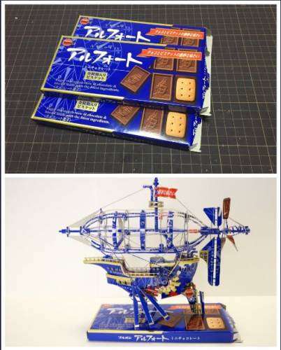 Японский студент делает удивительно детализованные скульптуры из упаковок шоколада, печенья и даже чипсов "Pringles" (11 фото)