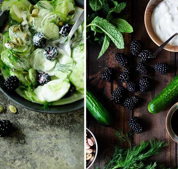 Идеальный салат из огурцов с ежевикой и тыквенными семечками